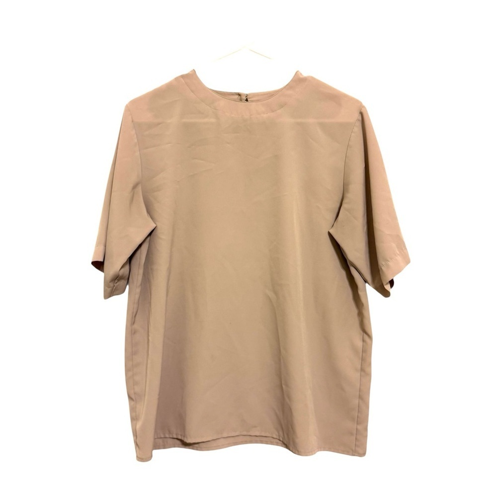 2/$30 Yves St Clair Taupe Short Sleeve Blouse Size 12 Minimalist Top